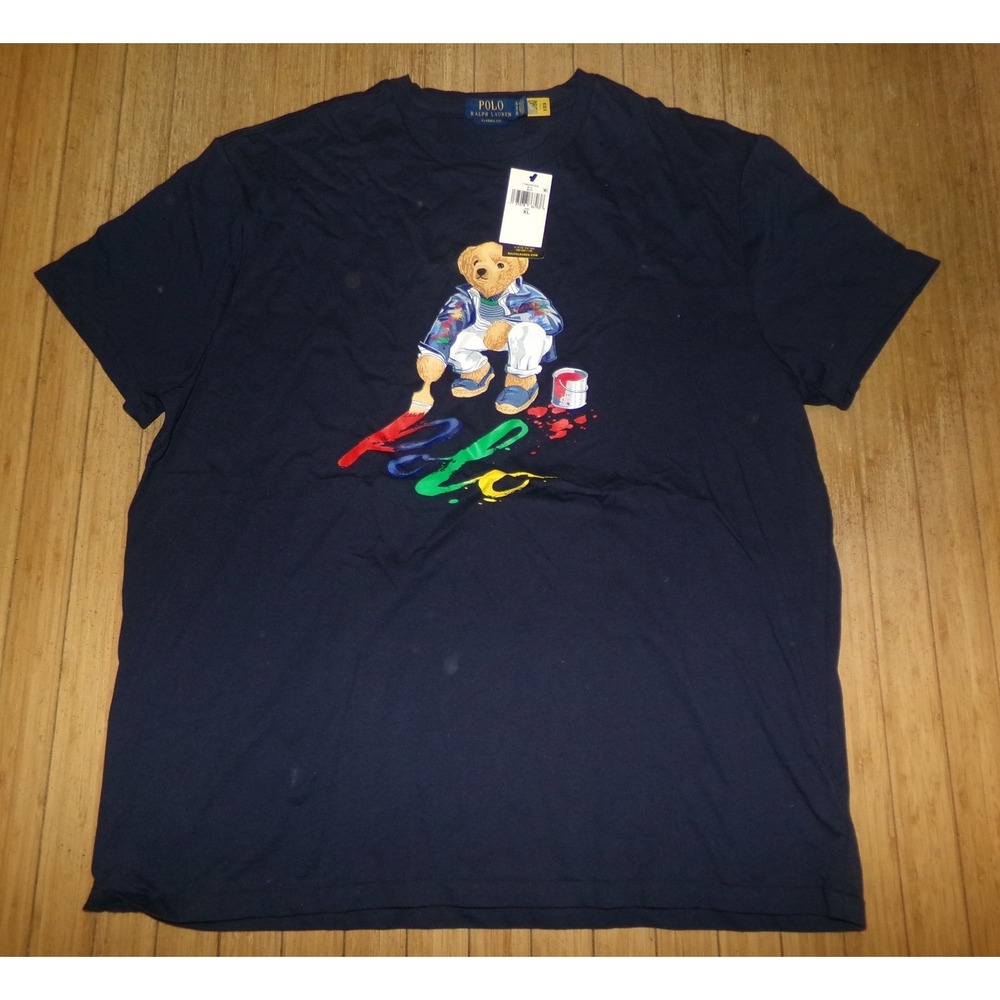 Polo Ralph Lauren Artist Polo Bear Navy Blue T-Shirt Mens XL NWT Classic Fit